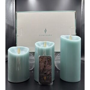 Luminara Flameless Moving Wick Candle Set of 3 Iceberg Green Remote